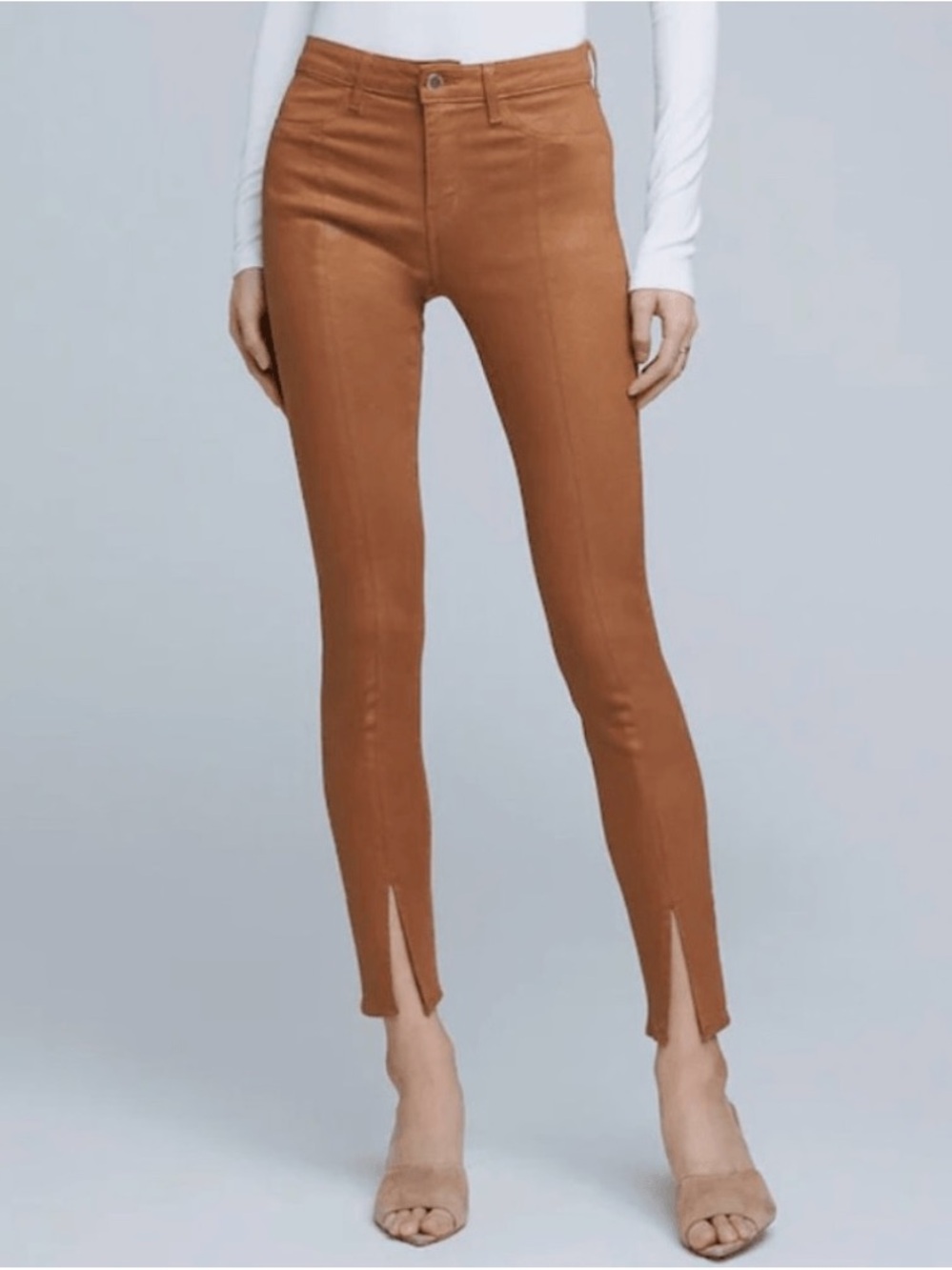 L'AGENCE Cropped Slim Pants  Jyothi High Rise Split Ankle Pants in Cognac NWOT